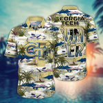 Georgia Tech Yellow Jackets Flower 3D Button 3D Button Hawaiian Shirt Gift for Men Dad Father Gift for Men Dad Father