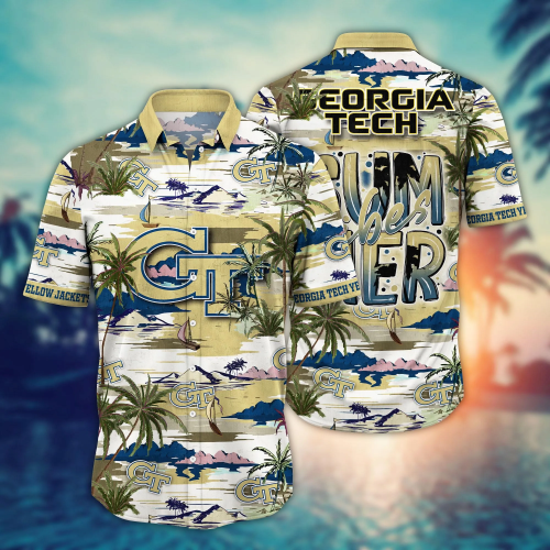 Georgia Tech Yellow Jackets Flower 3D Button 3D Button Hawaiian Shirt Gift for Men Dad Father Gift for Men Dad Father