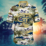 Georgia Tech Yellow Jackets Flower 3D Button 3D Button Hawaiian Shirt Gift for Men Dad Father Gift for Men Dad Father