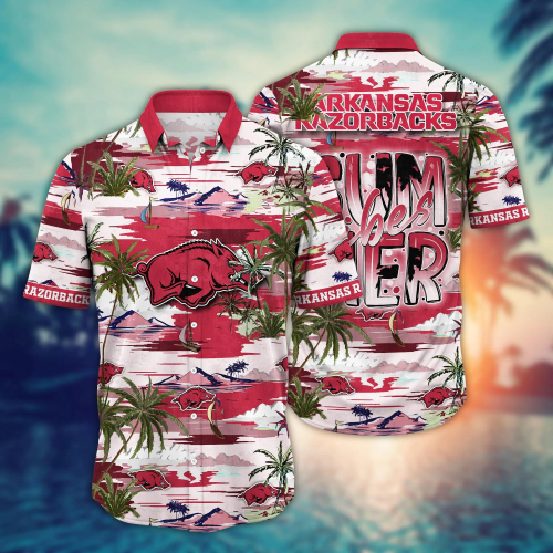Arkansas Razorbacks Flower 3D Button 3D Button Hawaiian Shirt Gift for Men Dad Father Gift for Men Dad Father