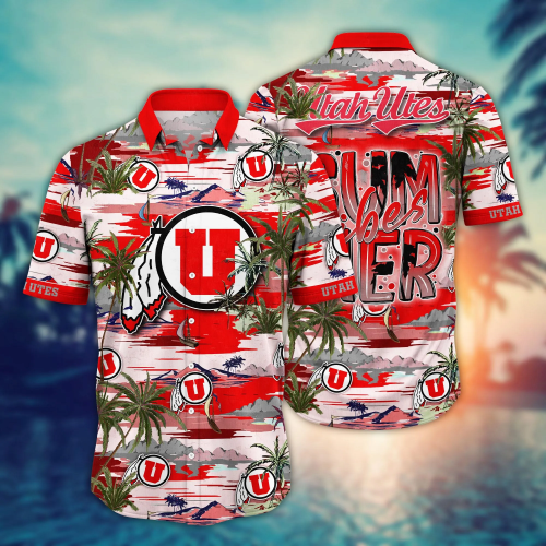 Utah Utes Flower 3D Button 3D Button Hawaiian Shirt Gift for Men Dad Father Gift for Men Dad Father
