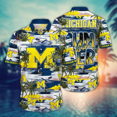 Michigan Wolverines Flower 3D Button 3D Button Hawaiian Shirt Gift for Men Dad Father Gift for Men Dad Father