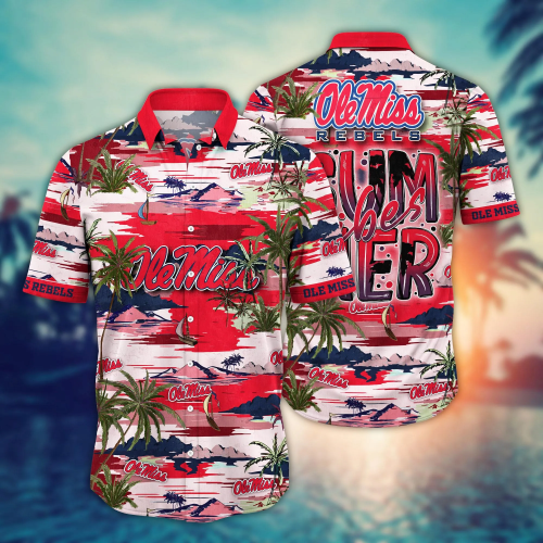 Ole Miss Rebels Flower 3D Button 3D Button Hawaiian Shirt Gift for Men Dad Father Gift for Men Dad Father