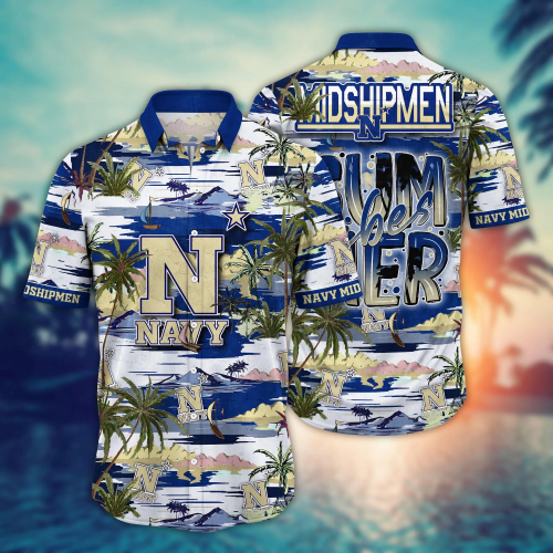 Navy Midshipmen Flower 3D Button 3D Button Hawaiian Shirt Gift for Men Dad Father Gift for Men Dad Father