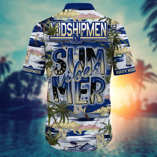 Navy Midshipmen Flower 3D Button 3D Button Hawaiian Shirt Gift for Men Dad Father Gift for Men Dad Father