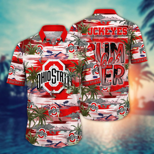 Ohio State Buckeyes Flower 3D Button Hawaii Shirt Gift for Men Dad Father