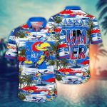 Kansas Jayhawks Flower 3D Button 3D Button Hawaiian Shirt Gift for Men Dad Father Gift for Men Dad Father