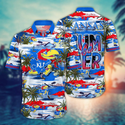 Kansas Jayhawks Flower 3D Button 3D Button Hawaiian Shirt Gift for Men Dad Father Gift for Men Dad Father