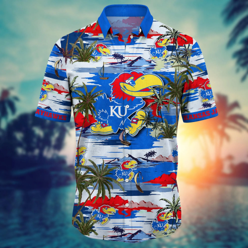 Kansas Jayhawks Flower 3D Button 3D Button Hawaiian Shirt Gift for Men Dad Father Gift for Men Dad Father