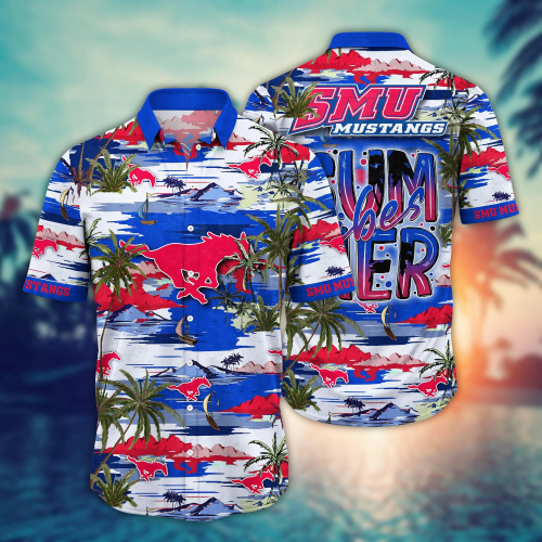 SMU Mustangs Flower 3D Button 3D Button Hawaiian Shirt Gift for Men Dad Father Gift for Men Dad Father
