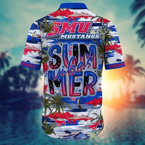SMU Mustangs Flower 3D Button 3D Button Hawaiian Shirt Gift for Men Dad Father Gift for Men Dad Father