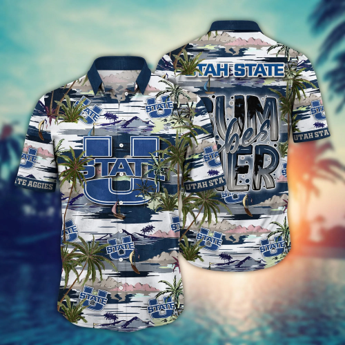 Utah State Aggies Flower 3D Button 3D Button Hawaiian Shirt Gift for Men Dad Father Gift for Men Dad Father