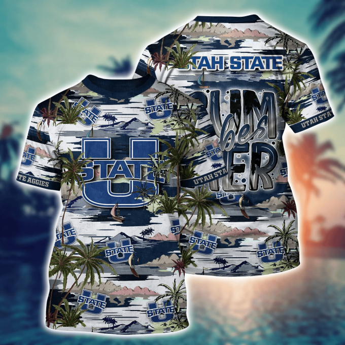 Utah State Aggies Flower 3D Button 3D Button Hawaiian Shirt Gift for Men Dad Father Gift for Men Dad Father