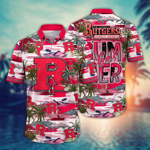 Rutgers Scarlet Knights Flower 3D Button 3D Button Hawaiian Shirt Gift for Men Dad Father Gift for Men Dad Father