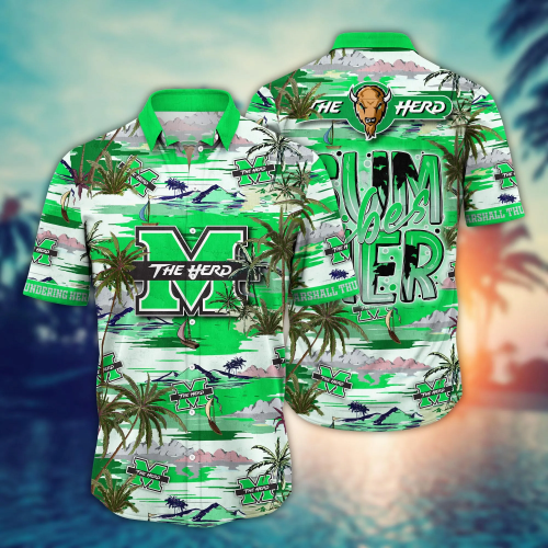 Marshall Thundering Herd Flower 3D Button 3D Button Hawaiian Shirt Gift for Men Dad Father Gift for Men Dad Father