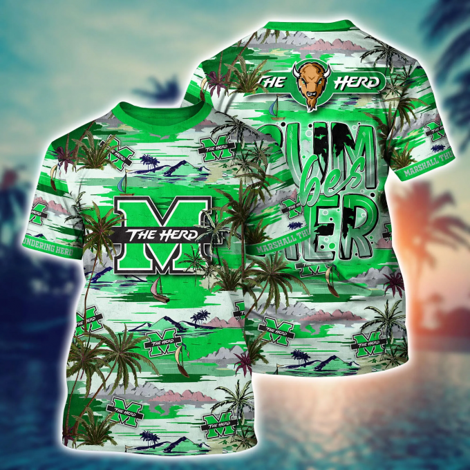 Marshall Thundering Herd Flower 3D Button 3D Button Hawaiian Shirt Gift for Men Dad Father Gift for Men Dad Father