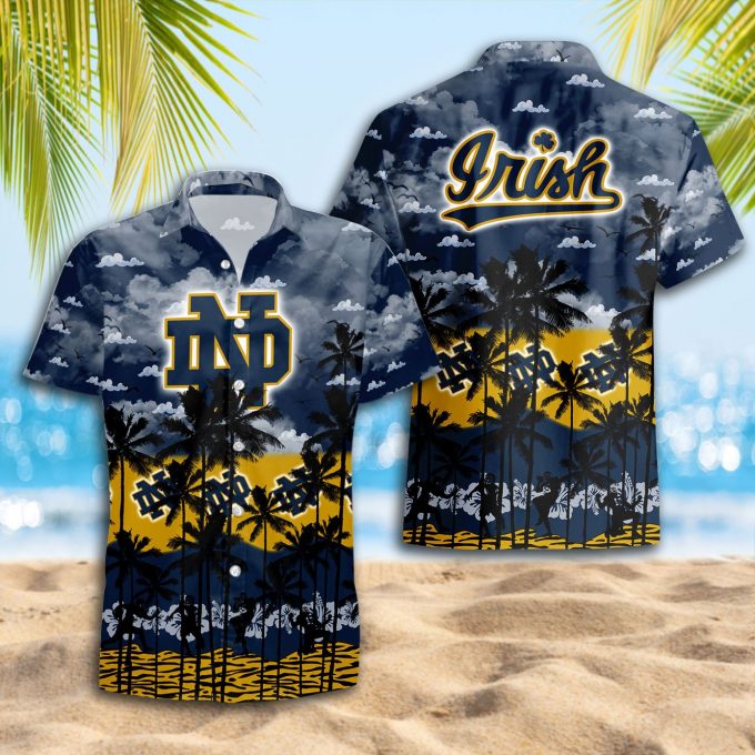 Notre Dame Fighting Irish 3D Button 3D Button Hawaiian Shirt Gift for Men Dad Father Gift for Men Dad Father Trending Summer