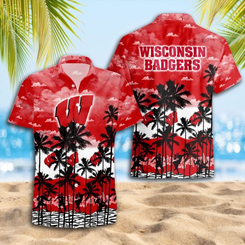 Wisconsin Badgers 3D Button 3D Button Hawaiian Shirt Gift for Men Dad Father Gift for Men Dad Father Trending Summer