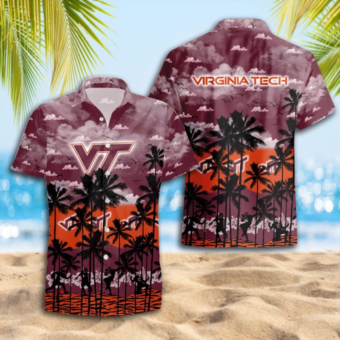 Virginia Tech Hokies 3D Button 3D Button Hawaiian Shirt Gift for Men Dad Father Gift for Men Dad Father Trending Summer