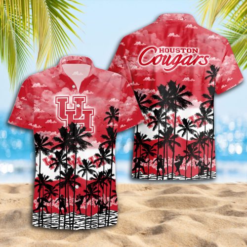 Houston Cougars 3D Button 3D Button Hawaiian Shirt Gift for Men Dad Father Gift for Men Dad Father Trending Summer