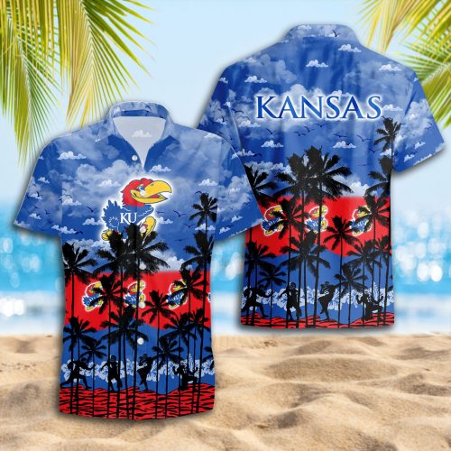 Kansas Jayhawks 3D Button 3D Button Hawaiian Shirt Gift for Men Dad Father Gift for Men Dad Father Trending Summer