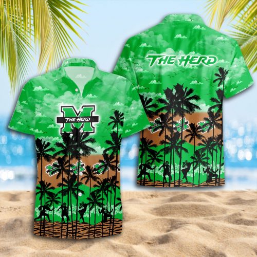 Marshall Thundering Herd 3D Button 3D Button Hawaiian Shirt Gift for Men Dad Father Gift for Men Dad Father Trending Summer