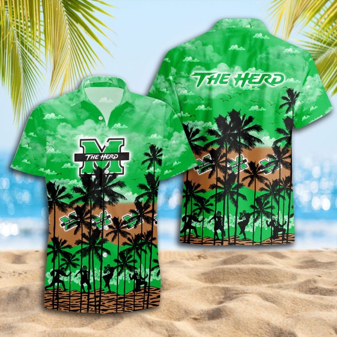 Marshall Thundering Herd 3D Button 3D Button Hawaiian Shirt Gift for Men Dad Father Gift for Men Dad Father Trending Summer
