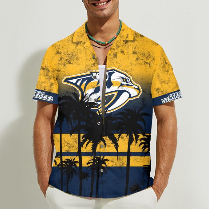 Nashville Predators 3D Button Hawaii Shirt Gift for Men Dad Father