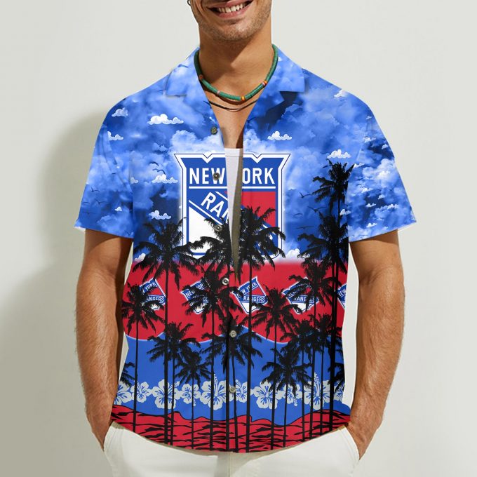 New York Rangers 3D Button 3D Button Hawaiian Shirt Gift for Men Dad Father Gift for Men Dad Father