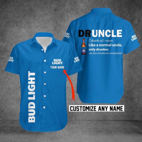 Bud Light Druncle Custom Name 3D Button 3D Button Hawaiian Shirt Gift for Men Dad Father Gift for Men Dad Father 3HS-D1M1