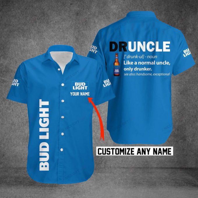 Bud Light Druncle Custom Name 3D Button 3D Button Hawaiian Shirt Gift for Men Dad Father Gift for Men Dad Father 3HS-D1M1