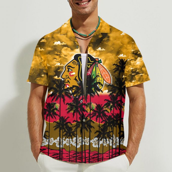 Chicago Blackhawks 3D Button 3D Button Hawaiian Shirt Gift for Men Dad Father Gift for Men Dad Father