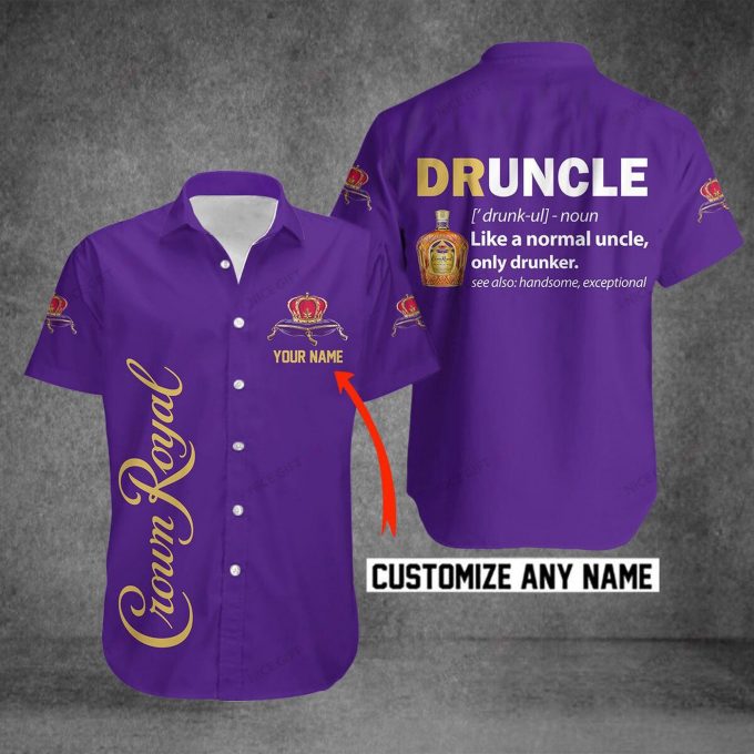 Crown Royal Druncle Custom Name 3D Button 3D Button Hawaiian Shirt Gift for Men Dad Father Gift for Men Dad Father 3HS-E2B3