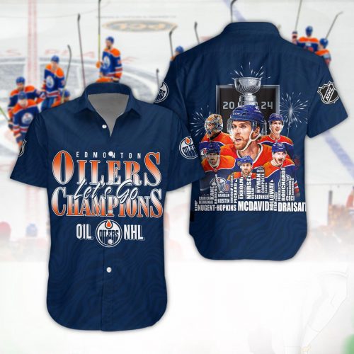 Edmonton Oilers Champions 3D Button 3D Button Hawaiian Shirt Gift for Men Dad Father Gift for Men Dad Father