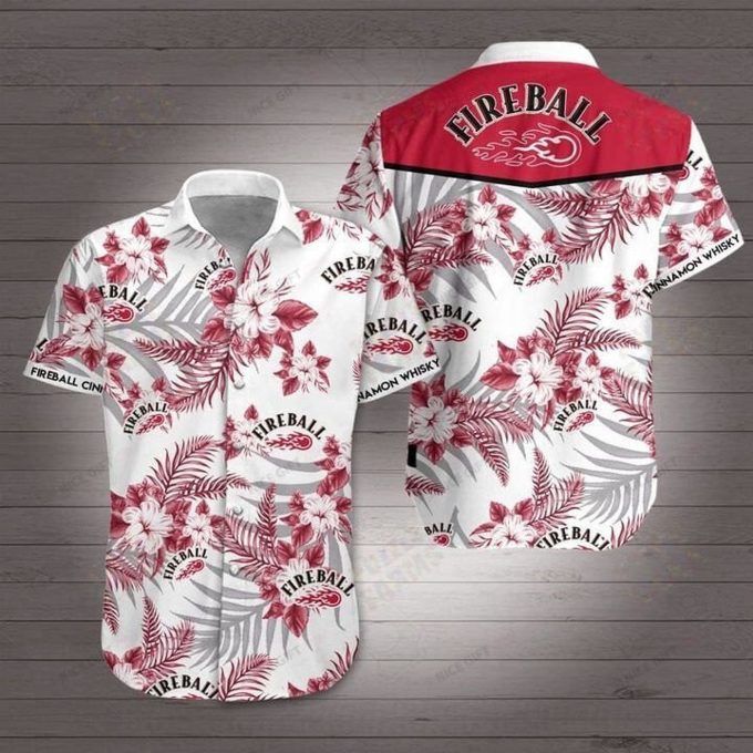 Fireball Cinnamon Whisky 3D Button 3D Button Hawaiian Shirt Gift for Men Dad Father Gift for Men Dad Father 3HS-E3L1