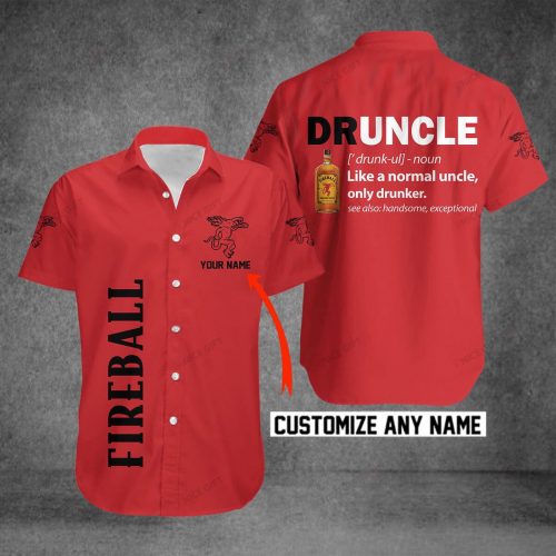 Fireball Cinnamon Whisky Druncle Custom Name 3D Button 3D Button Hawaiian Shirt Gift for Men Dad Father Gift for Men Dad Father 3HS-B5Z8