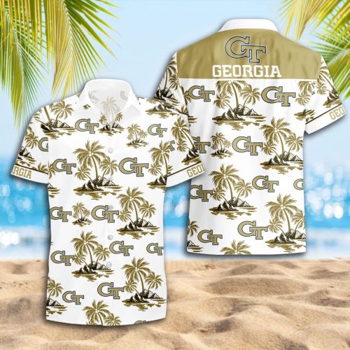 Georgia Tech Yellow Jackets 3D Button Hawaii Shirt Gift for Men Dad Father
