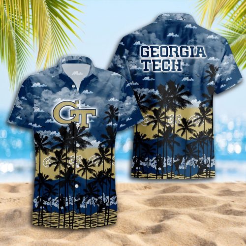 Georgia Tech Yellow Jackets 3D Button 3D Button Hawaiian Shirt Gift for Men Dad Father Gift for Men Dad Father Trending Summer