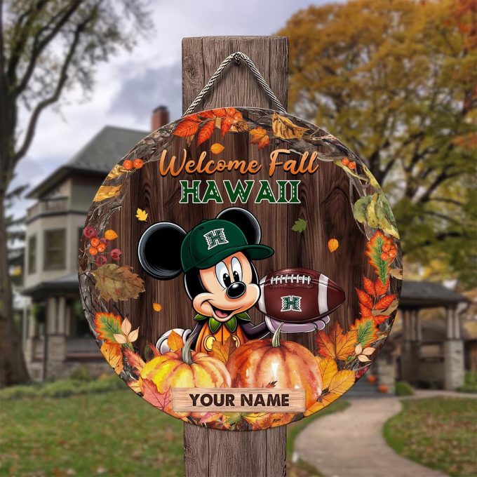 Hawaii Rainbow Warriors Mickey Round Wooden Sign