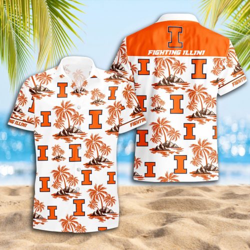 Illinois Fighting Illini 3D Button Hawaii Shirt Gift for Men Dad Father