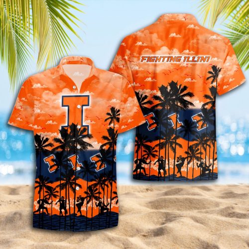 Illinois Fighting Illini 3D Button 3D Button Hawaiian Shirt Gift for Men Dad Father Gift for Men Dad Father Trending Summer