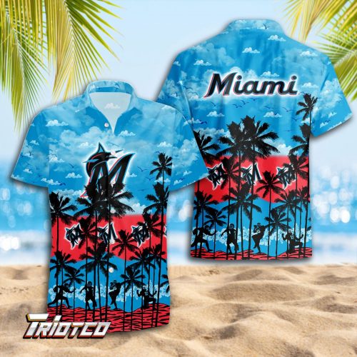 Miami Marlins 3D Button 3D Button Hawaiian Shirt Gift for Men Dad Father Gift for Men Dad Father Trending Summer.