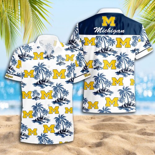 Michigan Wolverines 3D Button Hawaii Shirt Gift for Men Dad Father
