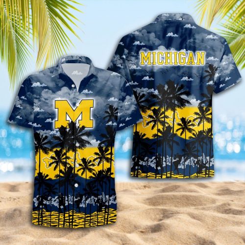Michigan Wolverines 3D Button 3D Button Hawaiian Shirt Gift for Men Dad Father Gift for Men Dad Father Trending Summer