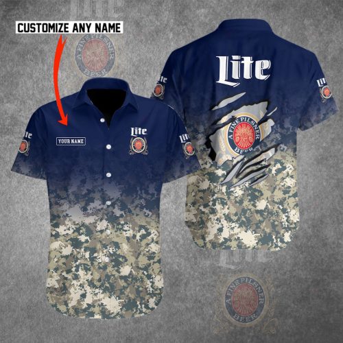 Miller Lite Custom Name 3D Button 3D Button Hawaiian Shirt Gift for Men Dad Father Gift for Men Dad Father 3HS-E9R4
