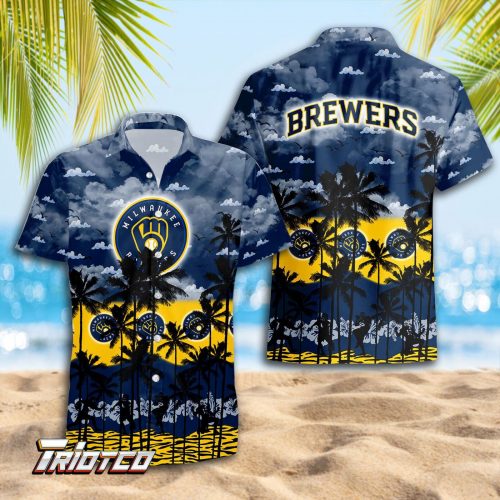 Milwaukee Brewers 3D Button 3D Button Hawaiian Shirt Gift for Men Dad Father Gift for Men Dad Father Trending Summer.
