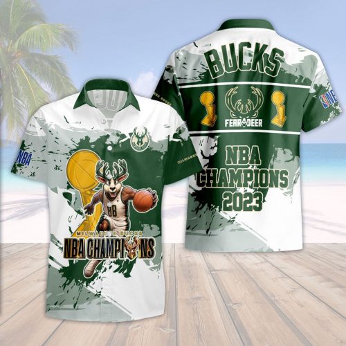 Milwaukee Bucks Fear The Dear Champions 3D 3D Button 3D Button Hawaiian Shirt Gift for Men Dad Father Gift for Men Dad Father
