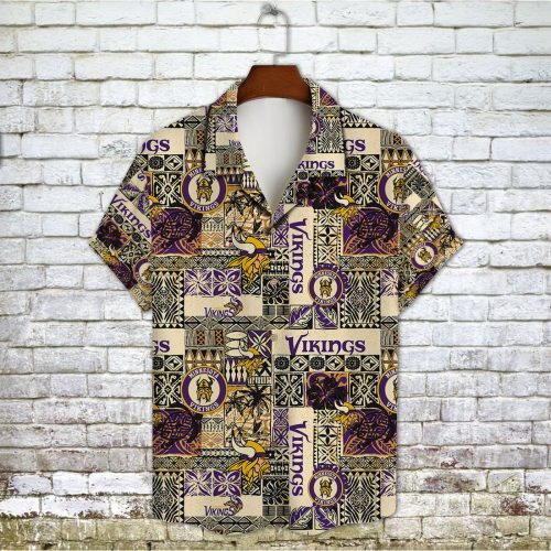 Minnesota Vikings 2023 AOP 3D Button 3D Button Hawaiian Shirt Gift for Men Dad Father Gift for Men Dad Father V19