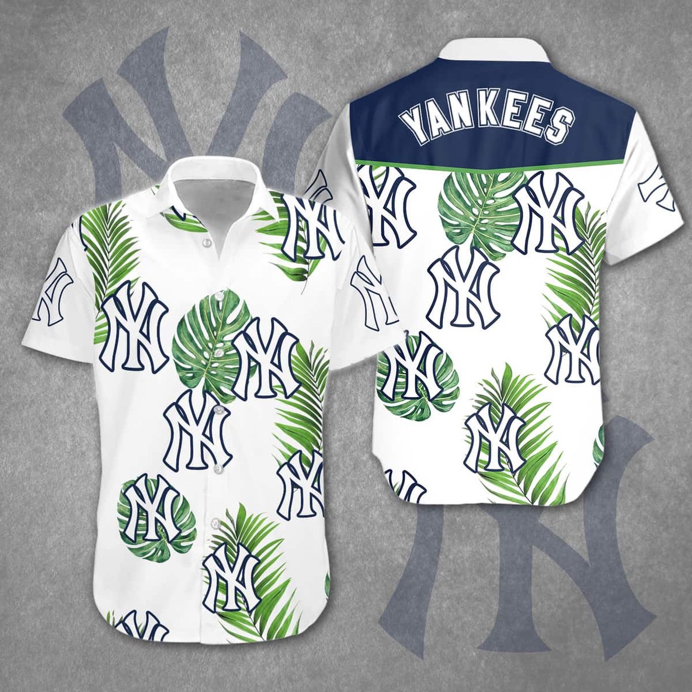 New York Yankees Tropical Breeze White Hawaiian Shirt New York Yankees Tropical Breeze White Hawaiian Shirt