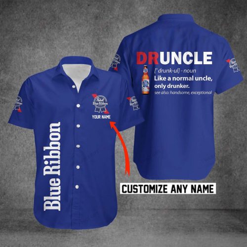 Pabst Blue Ribbon Druncle Custom Name 3D Button 3D Button Hawaiian Shirt Gift for Men Dad Father Gift for Men Dad Father 3HS-M1H2